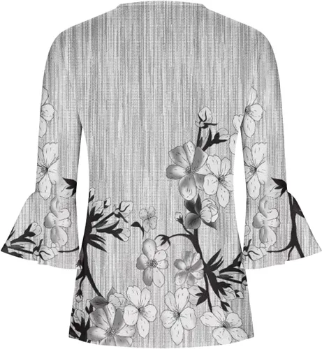 Miniatura 55 de Ceboyel Blusa tipo túnica con estampado floral para mujer, con botones, estilo Henley, con manga de codo, casual, trajes de moda para mujer