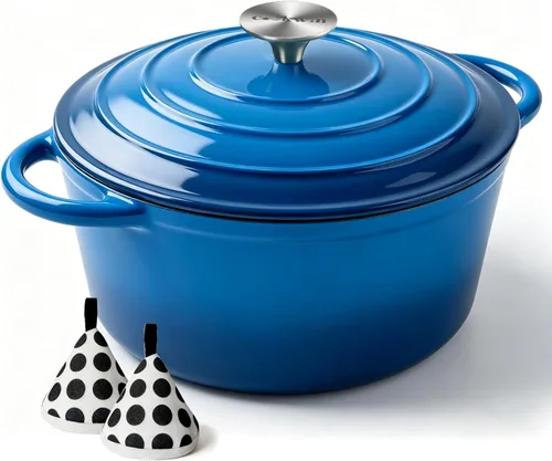Miniatura 15 de COOKWIN Olla de hierro fundido esmaltada con tapa antiadherente, olla recubierta de esmalte antiadherente, azul, 3 QT