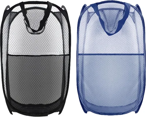 Miniatura 8 de Cesto de ropa sucia plegable emergente, cesta de ropa plegable de malla extragrande, 28" x 16" x 16" (azul)