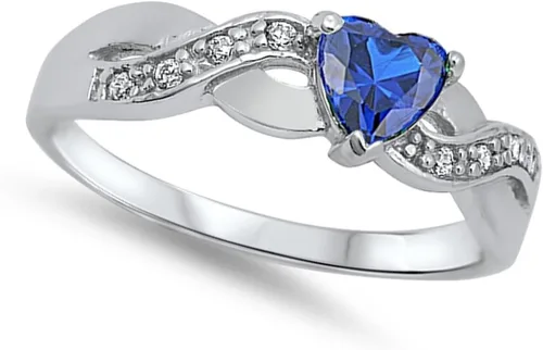 Miniatura 2 de Anillo de compromiso de plata esterlina con diseño de corazón y símbolo infinito, color a elección.