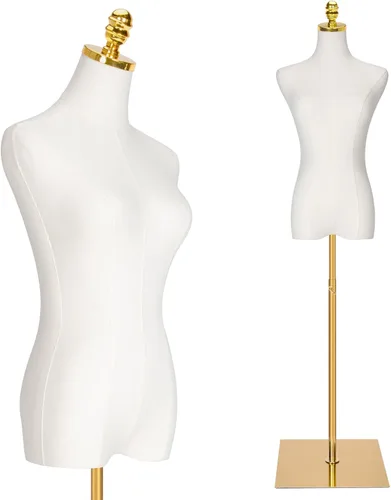 Maniquí femenino con forma de torso para vestir - Cuerpo de maniquí con base de metal, maniquí de oro para ropa de mujer con altura ajustable de 40
