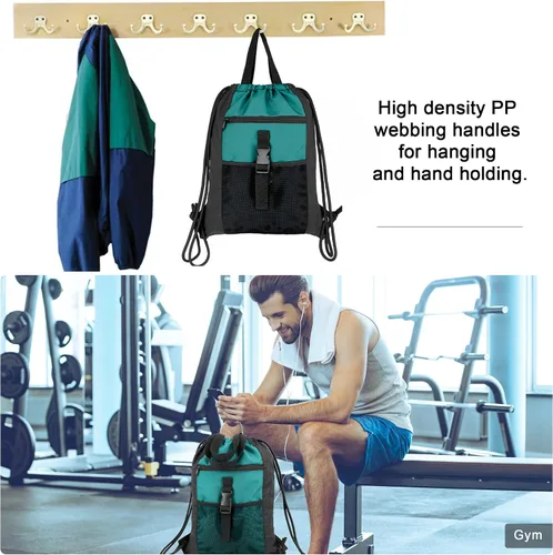 Miniatura 6 de BeeGreen Mochila con cordón y hebilla, Negro, verde azulado.