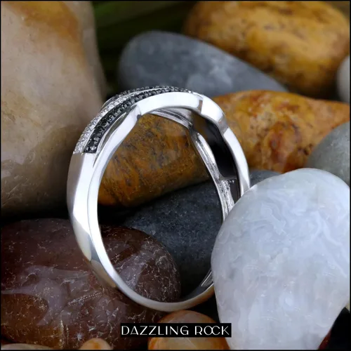 Miniatura 4 de Dazzlingrock Collection 0.15 Cttw Round Black & White Diamond Criss-Cross Swirl Ring for Her in 10K Solid Gold