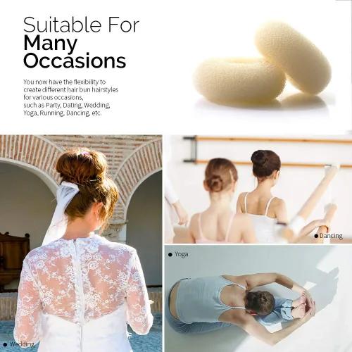 Miniatura 4 de NICEMOVIC Moldeador de donas para el cabello, tamaño grande, 2 piezas de pelo de moño grande para cabello grueso y largo (beige, 3.5 pulgadas)