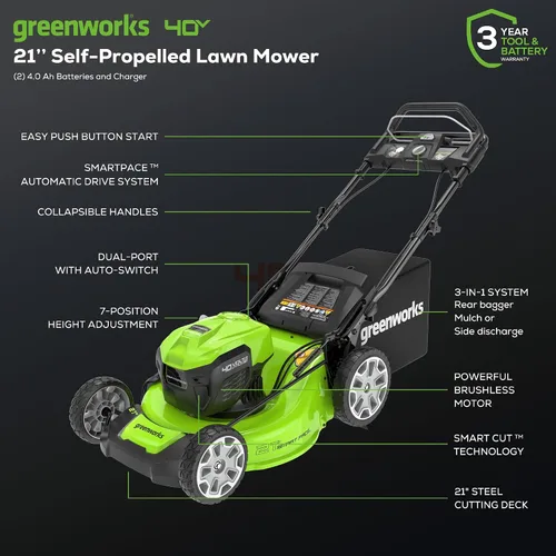 Miniatura 2 de Greenworks Cortacésped inalámbrico sin escobillas de 40 V 21 pulgadas (ritmo inteligente / autopropulsado) (más de 75 herramientas compatibles), (2)