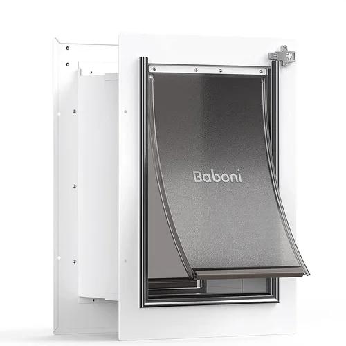 Miniatura 14 de Baboni Puerta para mascotas para pared, marco de acero y túnel telescópico, cerradura de aluminio, puerta de perro y puerta de gato con doble