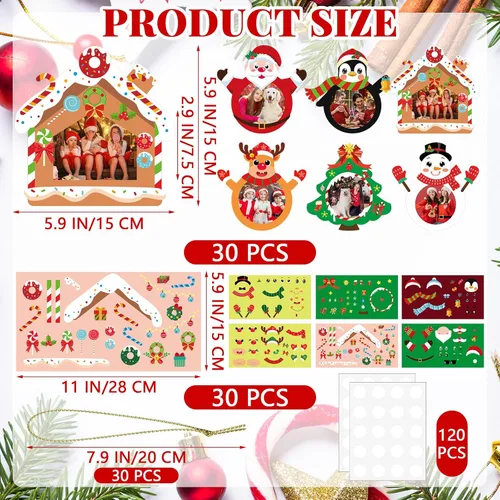 Miniatura 2 de NOVWANG Adornos de Fotos de Navidad, 30 Piezas de Marcos de Fotos Colgantes de Navidad con 30 Hojas de Pegatinas, Adornos de Fotos, Decoraciones