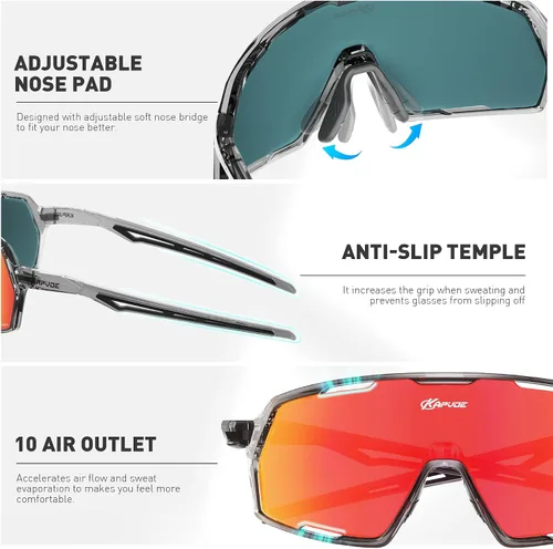 Miniatura 4 de KAPVOE Gafas de sol polarizadas para ciclismo y deportes para hombres y mujeres, protección UV400, MTB Bicicleta, pesca, bicicleta de montaña 07-Rojo