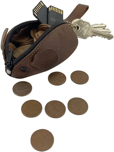 Miniatura 5 de Hide & Drink, Monedero de ratón de cuero rústico, bolsa de cambio, hecho a mano, Bourbon Marrón, Adulto