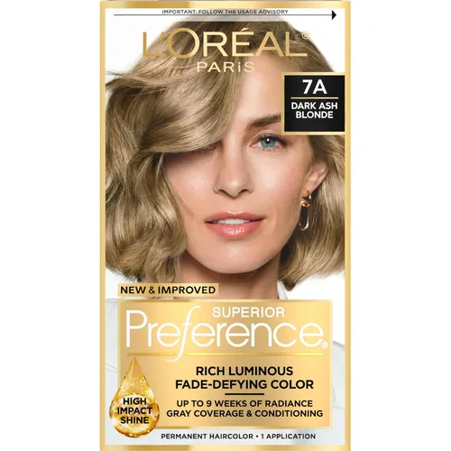 L'Oreal Paris Superior Preference - Tinte permanente luminoso que desafía la decoloración, tinte para el cabello hasta 9 semanas de resplandor, 7A
