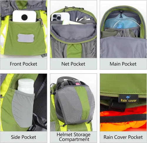 Miniatura 4 de Mochila de bicicleta con cubierta para lluvia, mochilas de ciclismo de montaña, mochila ligera plegable impermeable para viajes, mochila pequeña