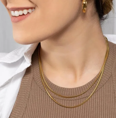 Miniatura 2 de JoycuFF Collar de oro para mujer, delicado collar de gargantilla en capas para mujer, caja de clip de serpiente, cuerda Figaro, collar de cadena