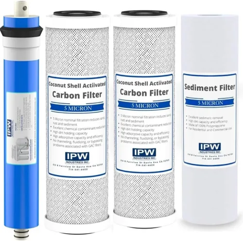 Kit completo de 4 filtros de agua RO para el sistema Krystal Pure KR10, incluye filtro RO de membrana, filtros de bloque de carbono y filtro de