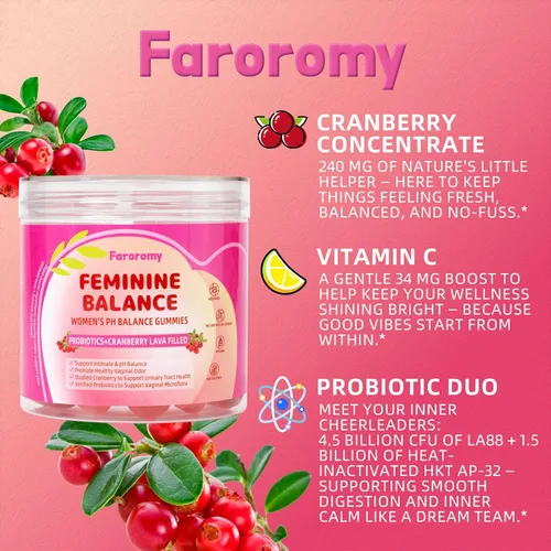 Miniatura 4 de Gomitas de equilibrio femenino, suplemento de equilibrio premium para mujeres, salud del PH, apoyo inmunológico, apoyo energético, vegano, sin