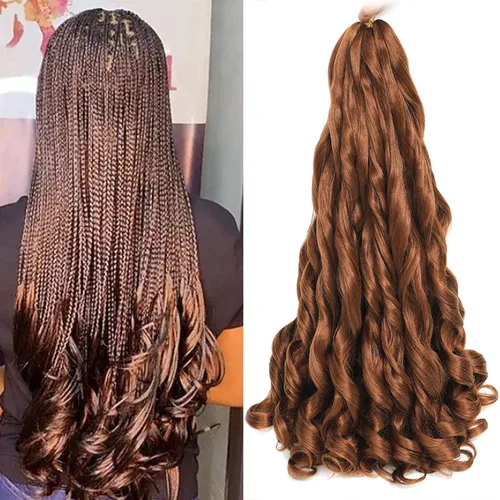 Miniatura 30 de Cabello Rizado Francés para Trenzar de 18 Pulgadas, 8 Paquetes Color Borgoña - Cabello para Trenzar Pre-Estirado con Rebote - Extensiones de Cabello