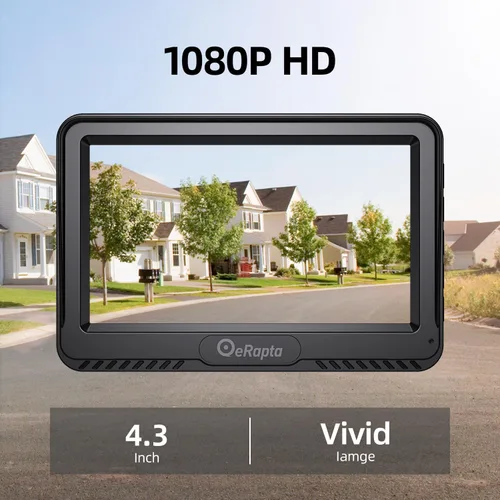Miniatura 2 de eRapta Cámara de respaldo A43, kit de monitor de visión trasera HD 1080P de 4.3 pulgadas con impermeabilidad IP69, visión nocturna, líneas