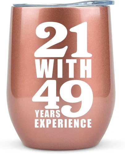KLUBI Regalos divertidos de 70 cumpleaños para mujeres, 12 onzas 21 con 49 años de experiencia, copa de vino, regalo de cumpleaños 70 para ella,
