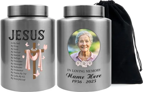 Miniatura 13 de Urna personalizada para cenizas humanas, contenedor de cenizas de cremación con foto personalizada con retrato, urna conmemorativa funeraria