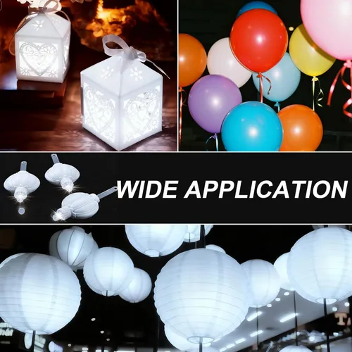 Miniatura 6 de Aogist Paquete de 24 luces LED pequeñas que funcionan con pilas, impermeables, duran 48 horas para linternas de papel, globos, flores, bodas y Blanco