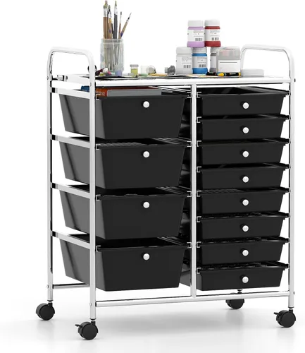 Miniatura 19 de Giantex - Carrito de almacenamiento rodante con 10 cajones con ruedas, asa, cajones removibles, unidad de almacenamiento organizadora móvil, carrito
