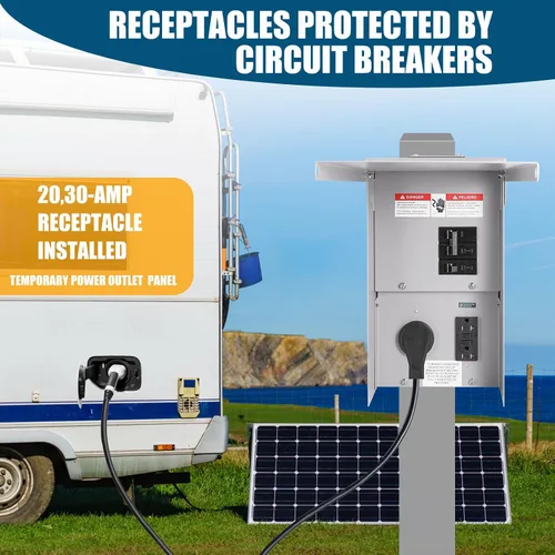 Miniatura 2 de Panel de toma de corriente temporal, caja de disyuntor de RV con receptáculo de 30 amperios+GFCI de 20 amperios instalado, panel de toma
