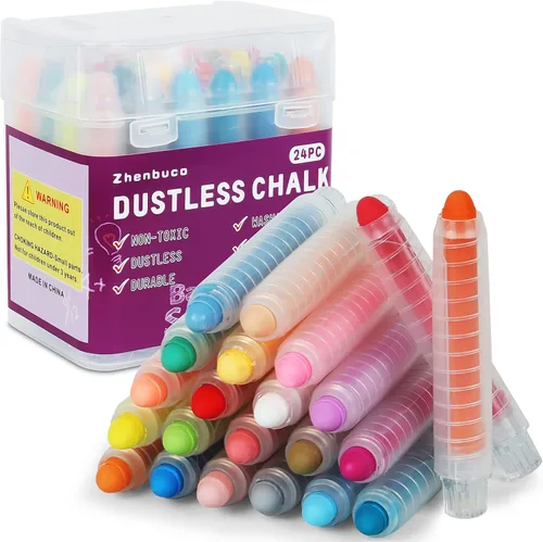 Tiza para acera para niños, 24 unidades, de colores, no tóxicas, torcidas, para el día del niño, sin polvo, sin polvo, lavable, tiza para niños
