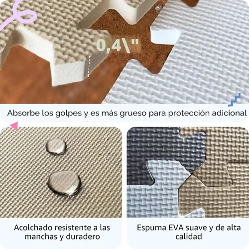 Miniatura 5 de MioTetto Tapete de juego para bebé, baldosas de espuma suave para el suelo para niños. Baldosas de espuma entrelazadas ajustables, se adapta a