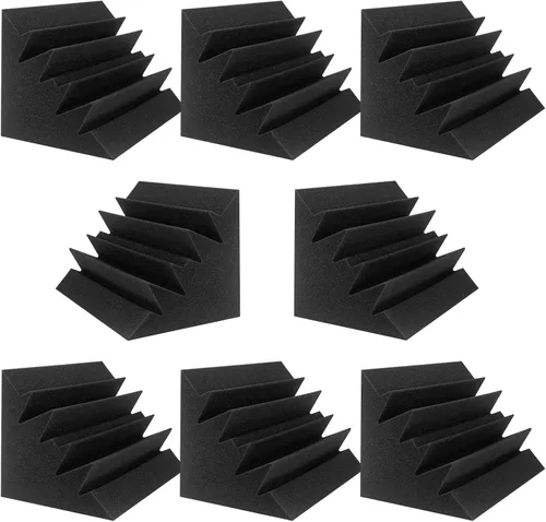 JBER Paquete de 8 trampas de espuma acústica para bajos, 12 x 7 x 7 pulgadas, paneles de pared acolchados insonorizados, acabado de bloque de