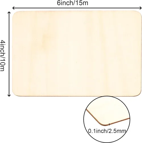 Miniatura 2 de HOIGON 100 piezas rectangulares de madera sin terminar, hojas de madera de tilo en blanco de 4 x 6 pulgadas, recortes de madera para manualidades