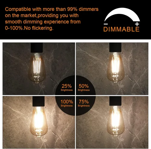 Miniatura 2 de LUXON Bombillas LED Edison, 4 vatios (equivalente a 40 W), regulables, luz diurna de 4000 K (vidrio ámbar) con CRI 90+, bombillas Edison
