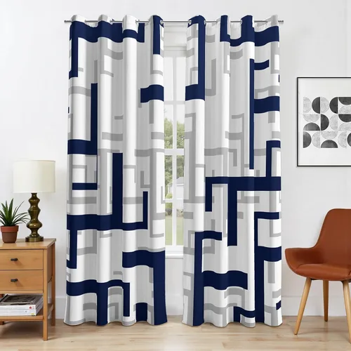 Miniatura 2 de weesire Cortinas opacas modernas para dormitorio, sala de estar, 2 paneles, 100% opacas, cortinas con patrón circular blanco y negro, cortinas