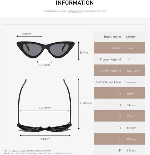 Miniatura 5 de kimorn Gafas de sol de ojo de gato para mujer, gafas de sol Kurt Cobain Retro K0566 (blanco y negro)