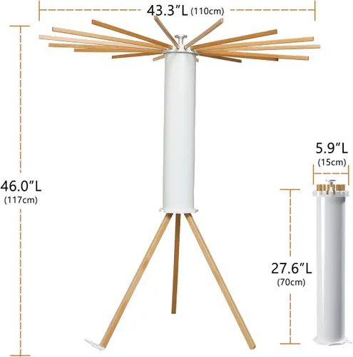 Miniatura 6 de Estante de secado de ropa con trípode cilíndrico, 16 varillas expandibles, estante de secado de pulpo de pie, maestro de ahorro de espacio, compacto