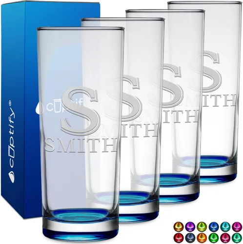 Miniatura 34 de Highball personalizado de 10.5 onzas con fondo negro, vaso Collins alto personalizado, cóctel de bebida mixta recta, inicial con nombre de regalo