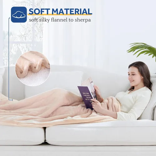 Miniatura 6 de Sealy - Manta eléctrica con bolsillo para los pies para adultos, manta térmica de franela y sherpa con 6 niveles de calefacción y apagado automático