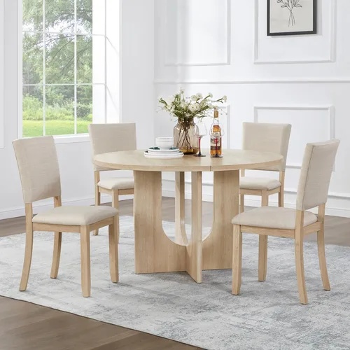 Miniatura 10 de RuiSiSi Juego de mesa de comedor redonda de 5 piezas, juego de mesa de cocina de 47 pulgadas con 4 sillas tapizadas, mesa de comedor de madera