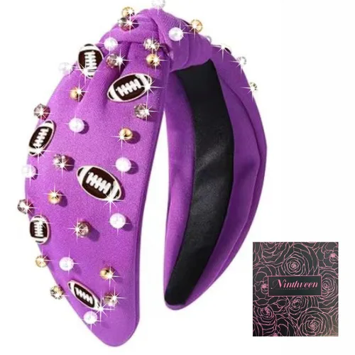 Diadema de fútbol de moda para mujer, color negro, rojo, naranja, azul, perla, diamantes de imitación, diadema anudada para niña, diadema ancha para