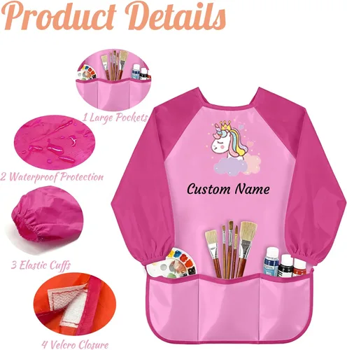 Miniatura 4 de Personalized Kids Art Smock with Name Custom Toddler Waterproof Artist Painting Apron