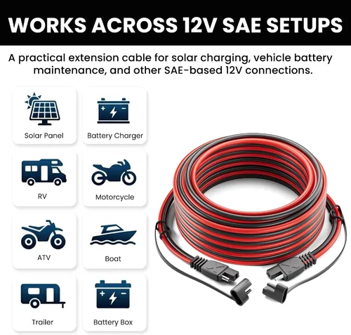 Miniatura 6 de POWOXI Cable de extensión SAE de 30 pies de 16 AWG, arnés de cables de desconexión rápida, conector SAE a SAE para panel solar, batería de cable