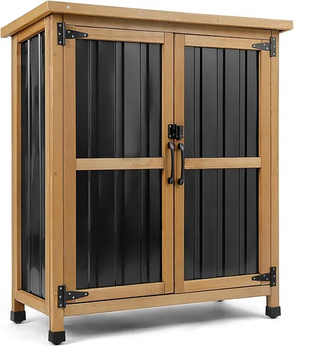 Miniatura 16 de Armario de almacenamiento esquinero para exteriores de 62 pulgadas de alto con puertas con cerradura, armario de almacenamiento pequeño