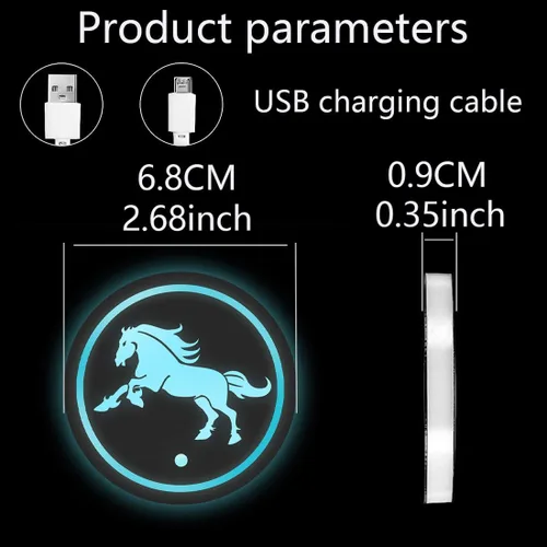 Miniatura 4 de 2 piezas de luces LED para portavasos de coche, almohadillas luminiscentes de 7 colores, posavasos de coche con carga USB, almohadilla luminiscente