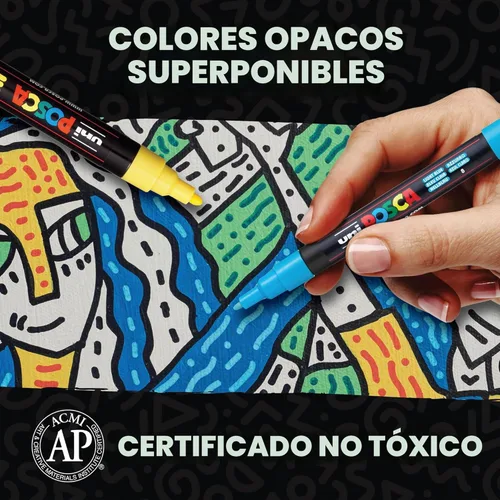 Miniatura 4 de Rotuladores de pintura a base de agua uni POSCA PC-3M, punta fina reversible (0.9-1.3mm), colores surtidos, paquete de 16