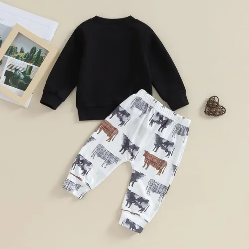 Miniatura 3 de Omkzanbi 2 piezas de ropa de otoño e invierno para bebé, sudadera de manga larga con cuello redondo, pantalones deportivos para el oeste