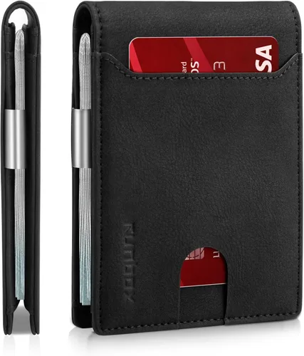 Miniatura 29 de RUNBOX - Carteras delgadas para hombre, cartera de piel con pinza para el dinero, cartera de bolsillo frontal con bloqueo RFID, tarjetero