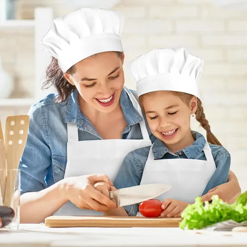 Miniatura 2 de NLUS Sombrero de chef blanco y delantal, juego de disfraz de chef ajustable, delantal de cocina para hornear con 2 bolsillos para hombres y mujeres