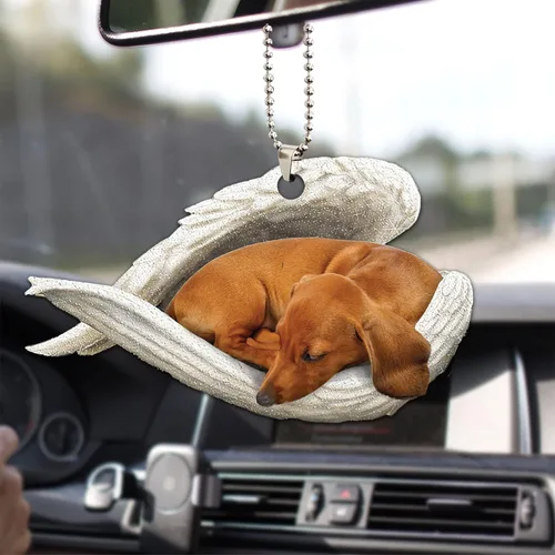 Talataca Dachshund Angelito Durmiente Alas Memorial Tan Wheaten Dachshund 2D Plano Espejo Retrovisor de Coche Accesorios Adorno de Árbol de Navidad