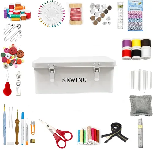 Miniatura 4 de Caja de costura, caja organizadora de costura de metal, caja de almacenamiento para kit de costura, estuche de suministros de costura con cerraduras