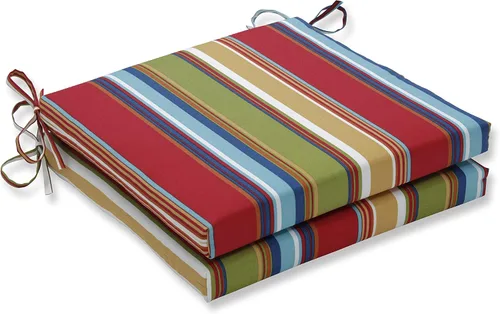 Miniatura 28 de Pillow Perfect Cojín cuadrado para asiento de silla esquinera para interiores y exteriores con lazos, relleno de fibra de felpa, resistente a