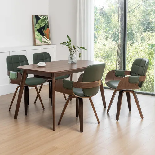 Miniatura 9 de Juego de 2 sillas giratorias de nogal para comedor - Sillas de comedor de mediados de siglo con brazo y respaldo curvo, artesanía de nogal, Marrón