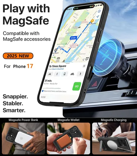 Miniatura 3 de WTCASE Funda magnética de piel para iPhone 17, soporte invisible integrado [compatible con Magsafe], funda protectora delgada con función atril